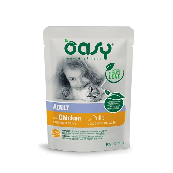 Oasy Cat Alutasakos Chunks in Gravy Adult Chicken 85g csirkehúsos macskaeledel