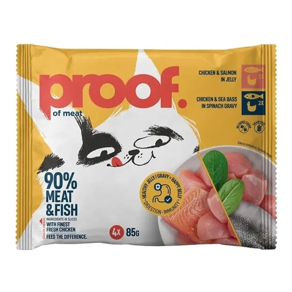 Proof Cat gabonamentes halas alutasakos macskaeledel multipack 4 darabos válogatás doboza lazacos és tengeri sügéres ízekben