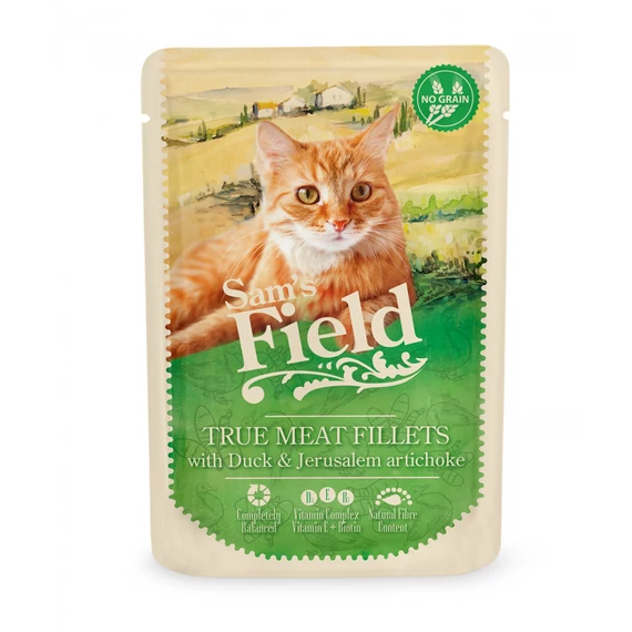 Sam's Field Cat Pouch kacsafilé csicsókával 24x85g nedves macskaeledel