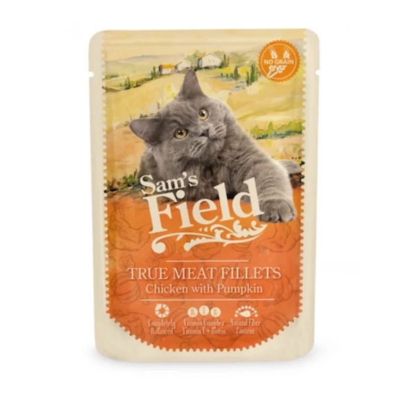 Sam's Field Cat Pouch csirkefilé sütőtökkel 24x85g nedves macskaeledel