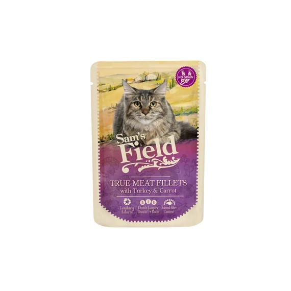 Sam's Field Cat Pouch pulykafilé répával 24x85g nedves macskaeledel
