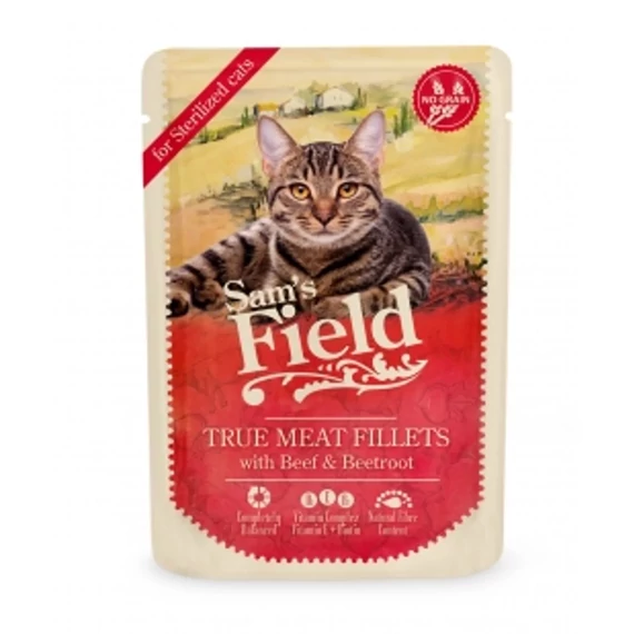 Sam's Field Cat Pouch Steril marhahús filé céklával 24x85g nedves macskaeledel