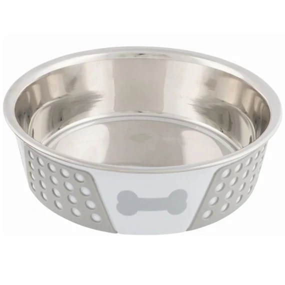 Trixie szilikonnal bevont fém tál 1,4L 21cm fehér szürke kutya macska etetőtál