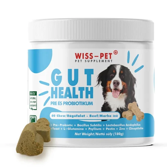 Wiss-Pet hipoallergén pre- és probiotikum rágófalat kutyáknak 60 darabos emésztésjavító kiszerelésben